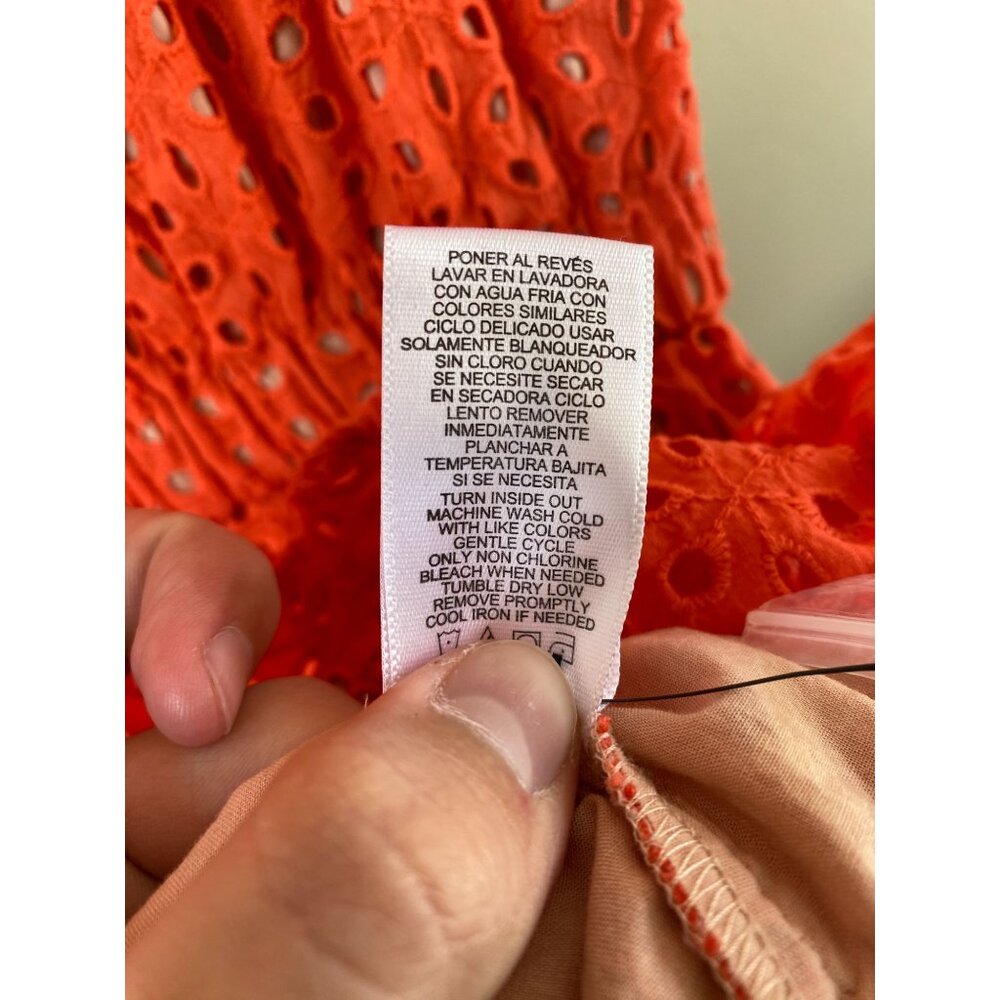 Peter Som Orange Eyelet Ruffle Hem Dress Womens 4 Sleeveless 100% Cotton Pockets - Picture 6 of 8